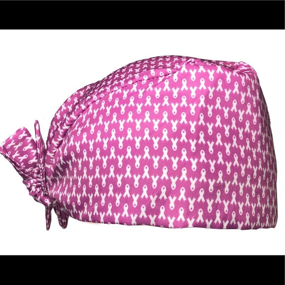 Pink /white ribbon Unisex Surgical Scrub Cap Hat - Picture 1 of 1